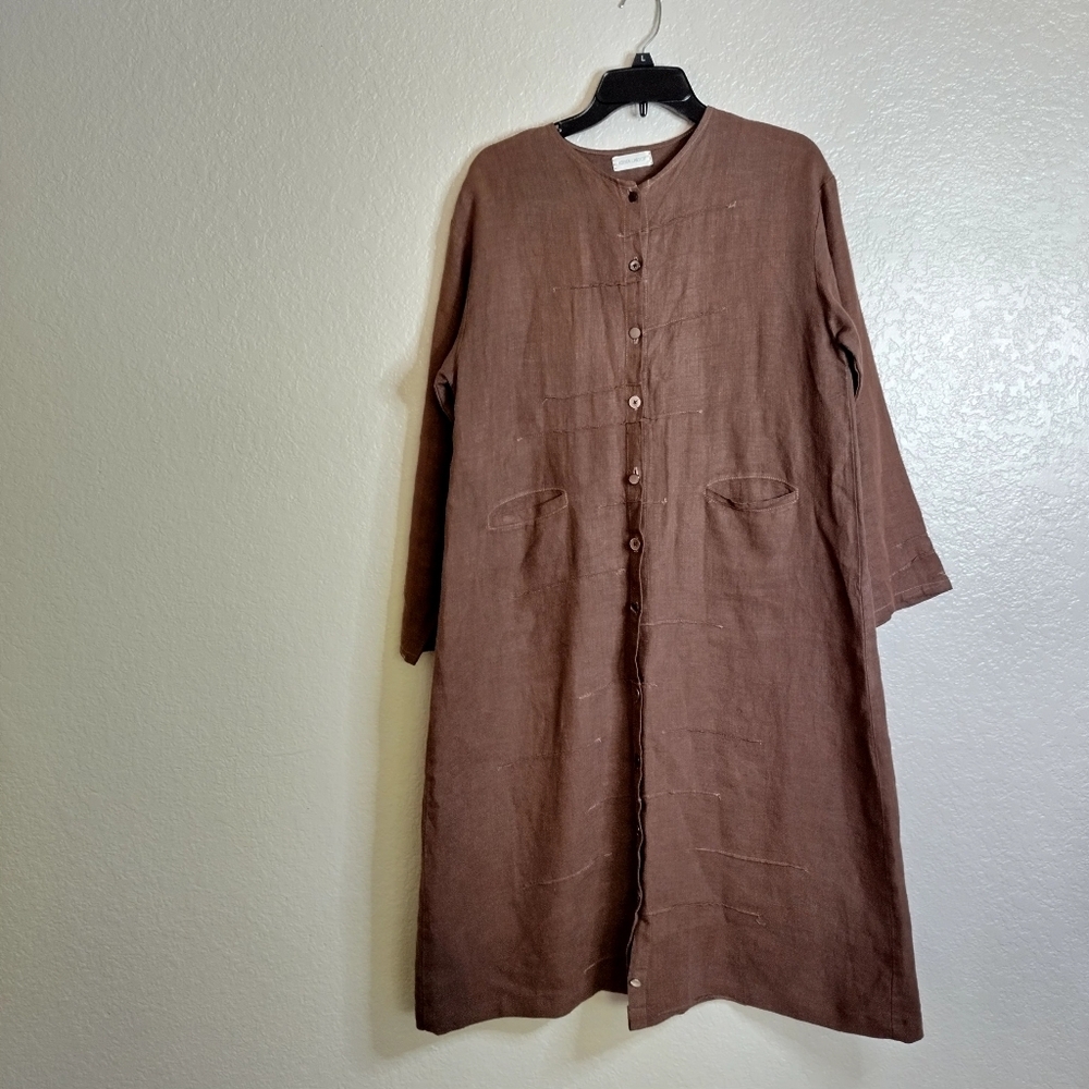 Krista Larson Lagenlook linen button down maxi dress/ Duster Sz L